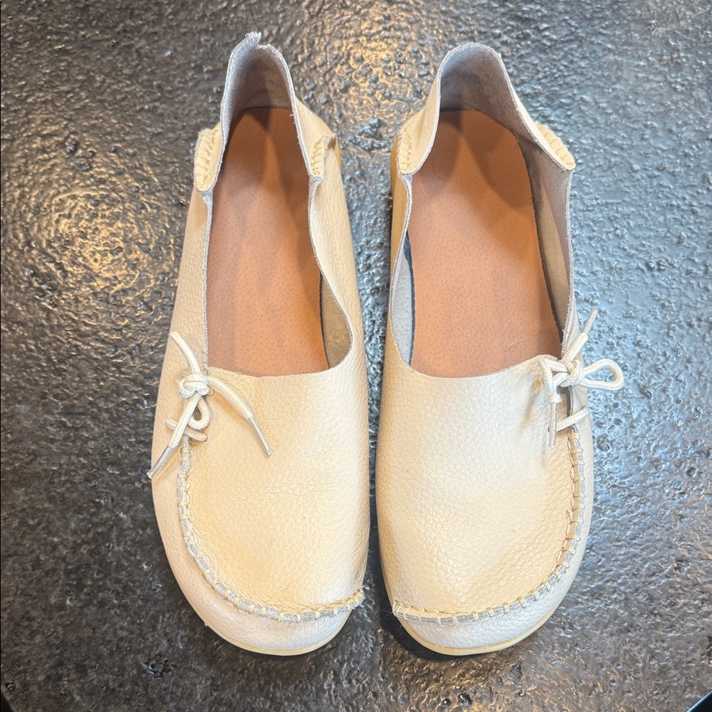Women's Cream Slip On Moccasins
